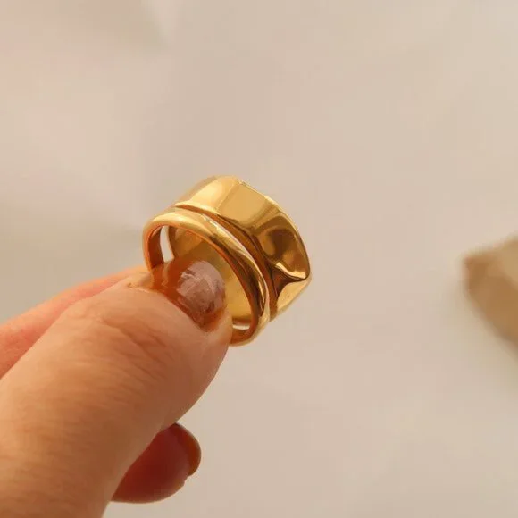 NEW 18K Gold Plated Chunky Layer Ring - Picture 4 of 9